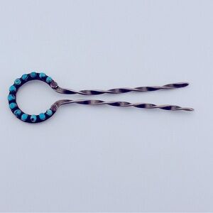 Vintage Sterling Silver with Turquoise Cabochons Hair Pin #2